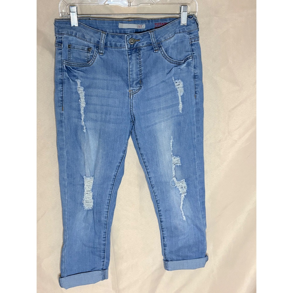 !iT Jeans Womens 6 Light Wash Distressed Cropped Cuffed Tiffany Skinny Denim